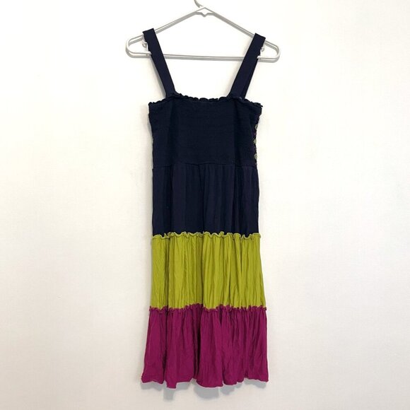 SPENSE Navy Blue Lime Green Fuchsia Smocked Tiered Dress Sundress PETITE Medium - Picture 9 of 14